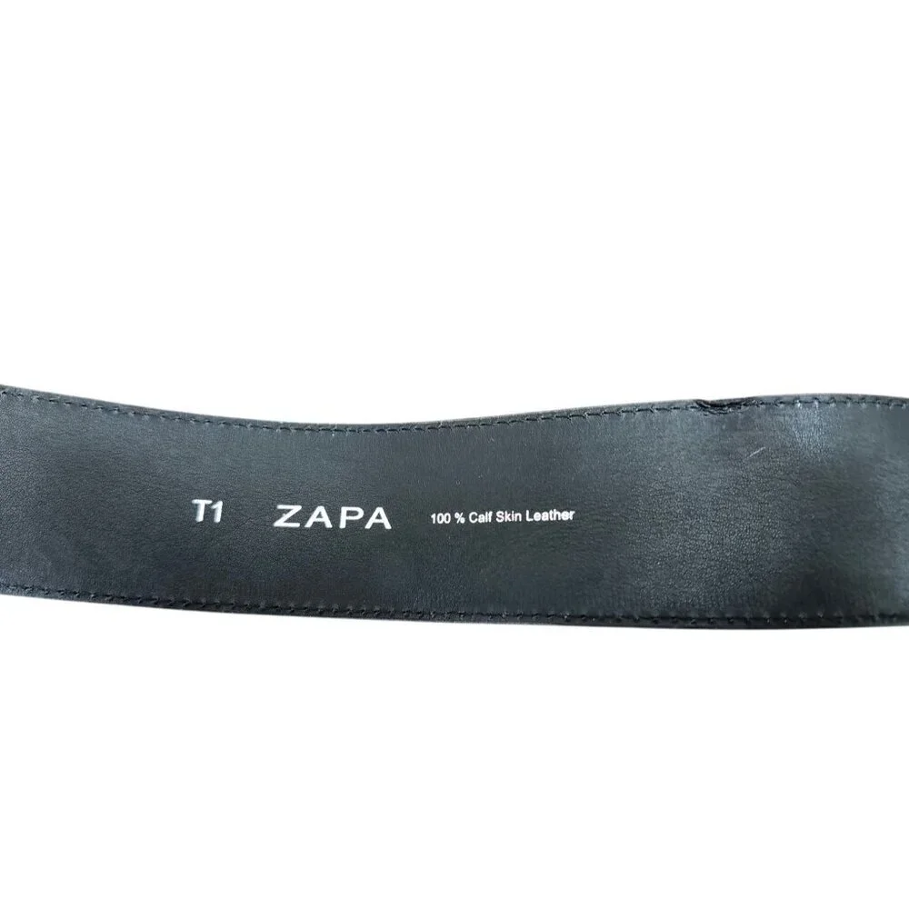 ZAPA Paris Wide Black Leather Waist Belt 100% Calfskin Size T1 Made in France